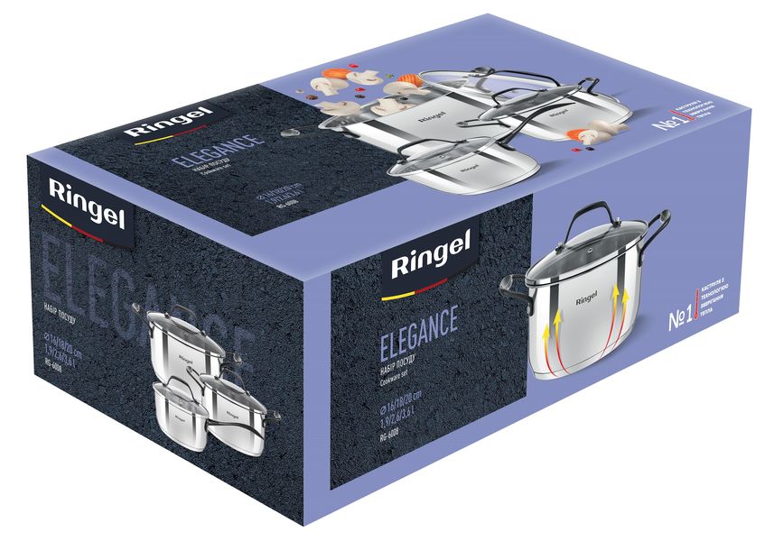 Набір посуду RINGEL Elegance 6 пр. (1.3л + 2.7л. + 5.3л) RG-6008 RG-6008 фото