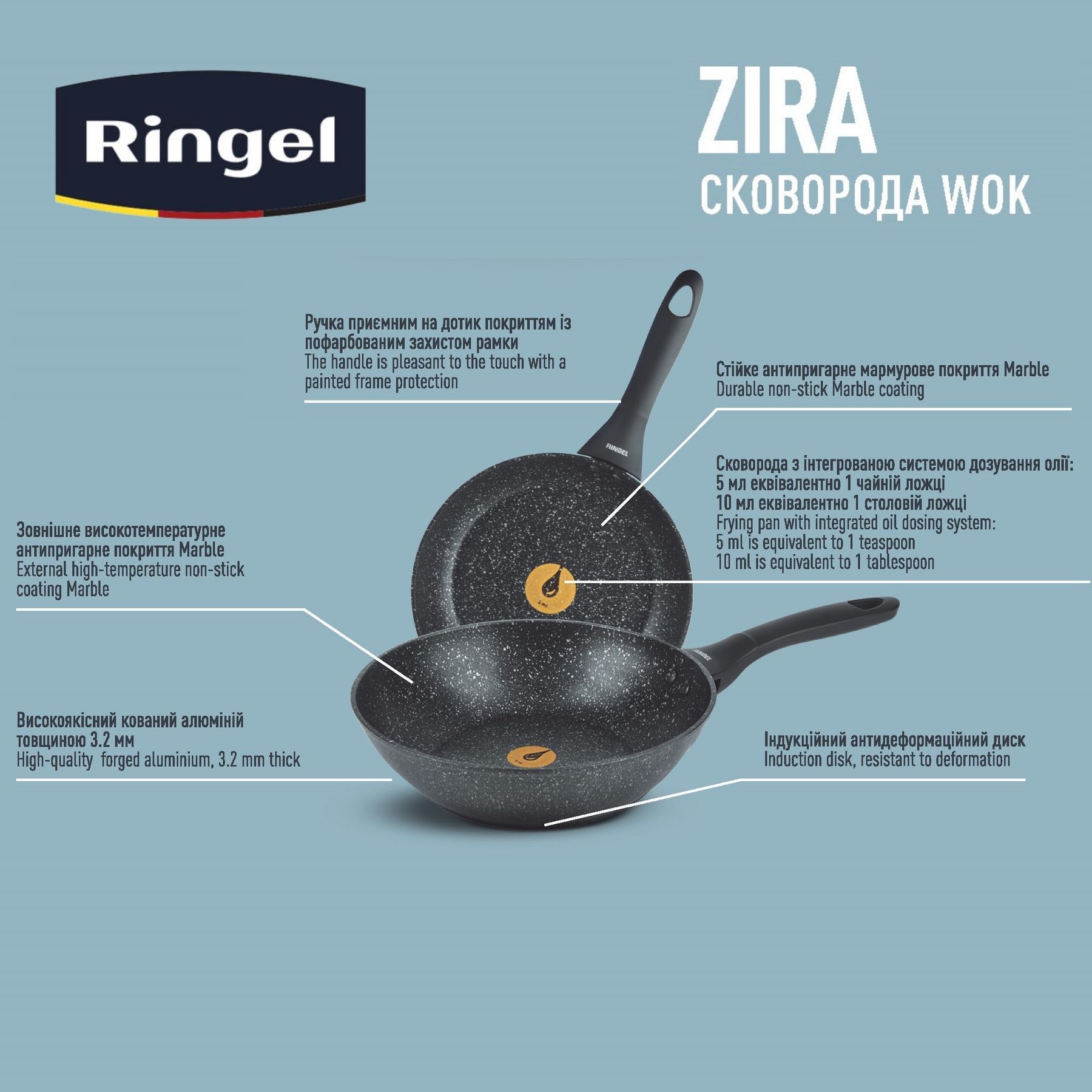 Сковорода WOK RINGEL Zira 28 см RG-11006-28w 6865311 фото