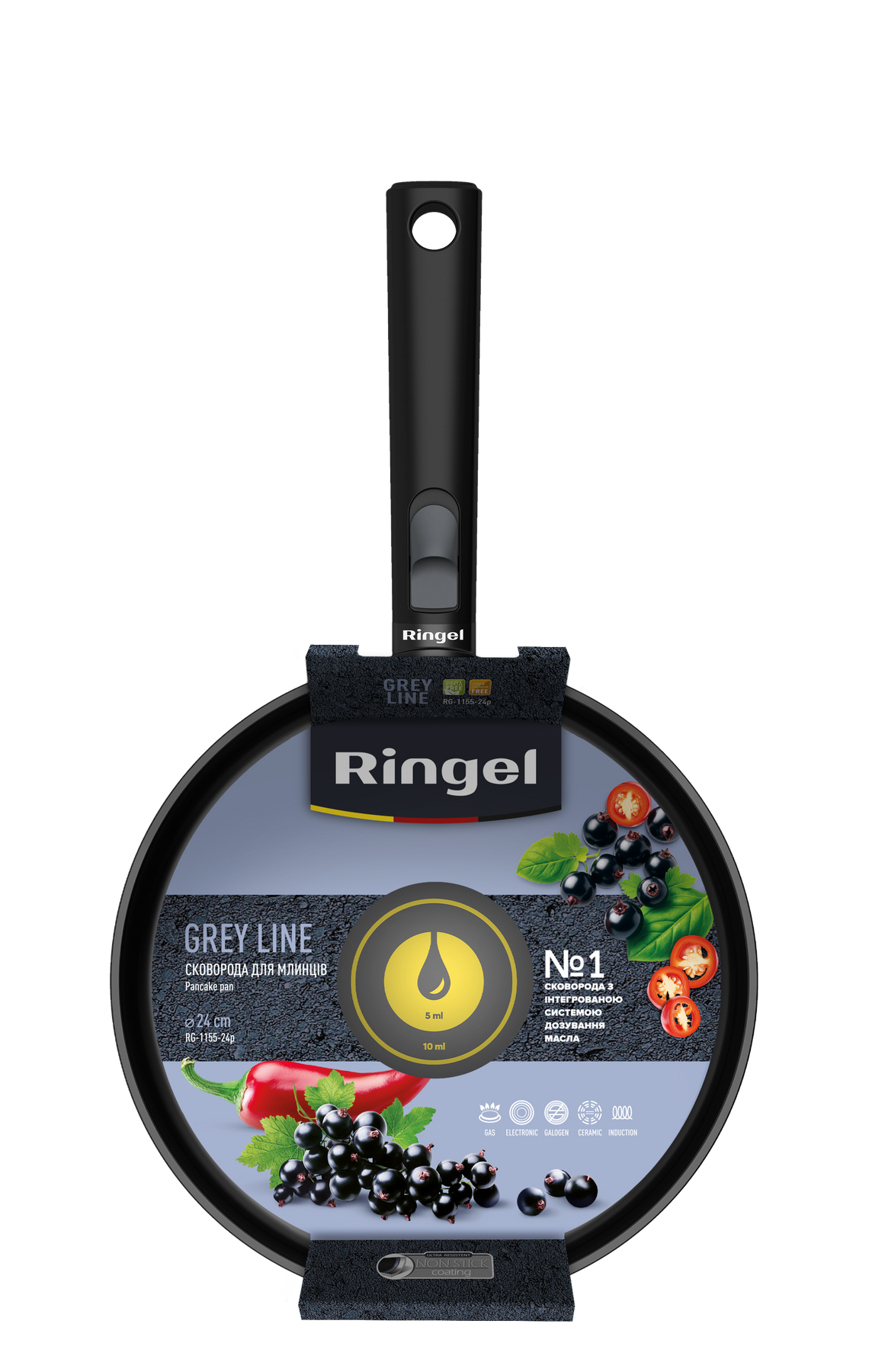 Сковорода зі з`ємною ручкою Ringel Grey Line 24 см, для млинців RG-1155-24p 7138160 фото