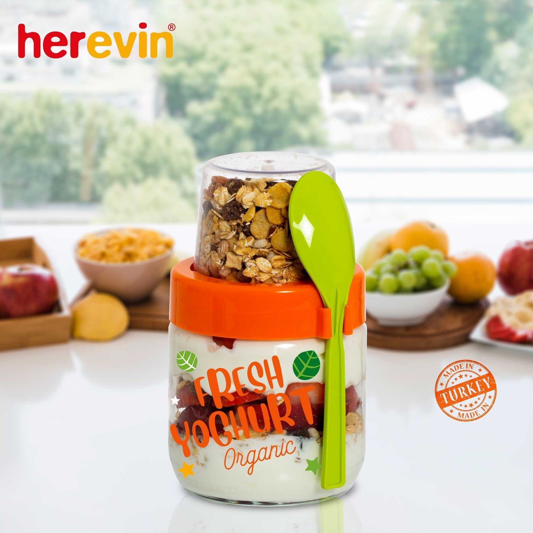 Банку з ложкою і контейнером Herevin Fruit-Yoghurt, 425 мл 131615-000 6651282 фото
