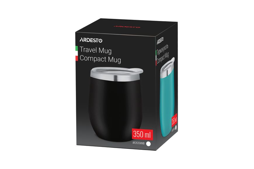 Термочашка Ardesto Compact Mug 350 мл, чорний, нержавіюча сталь AR2635MMB фото