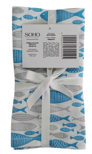 Набір рушників Soho 40x40см Fish 4 шт BS 87400G 6980454 фото