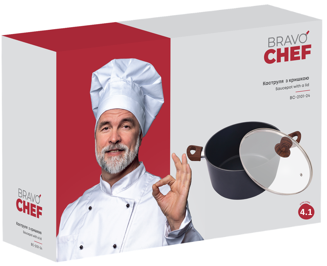 Каструля Bravo Chef класична 24 см (4.1 л) з кришкою BC-2101-24 6859888 фото