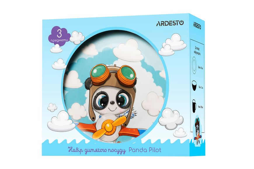 Набір дитячого посуду Ardesto Panda pilot 3 пр., порцеляна AR3451PS фото