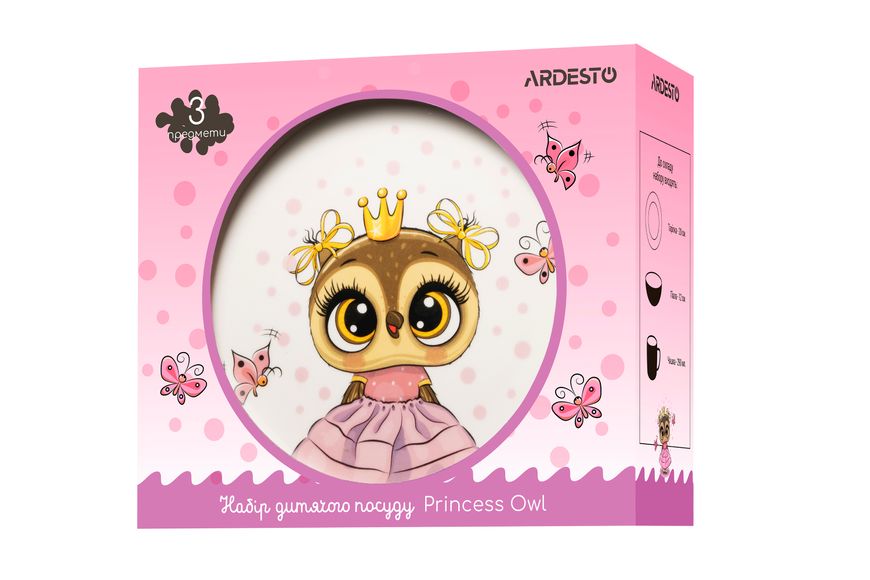 Набір дитячого посуду Ardesto Princess owl 3 пр., порцеляна AR3453OS фото